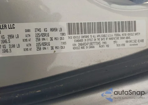 2008 Chrysler Town & Country Touring из США, поврежденный, VIN 2A8HR54P18R777245